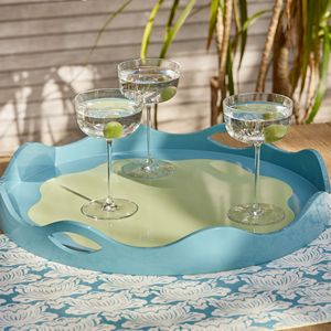 Gorgeous Round Scalloped Edge Lacquer Tray With Handles for Food <b>Drinks</b> Display Handmade Lacquered Serving Tray for Home Hotel - Product Image 6