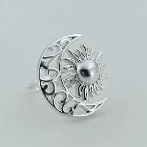 925 Sterling Silver Sun <b>Moon</b> <b>Ring</b> Handmade Boho Statement Jewelry Cut Pearl Perfect Birthday Gift for Her January Birthstone - Product Image 6