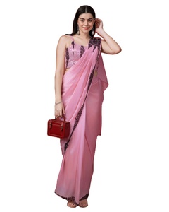 งานปักลําดับผ้าไหม Georgette ของนักออกแบบล่าสุดแฟนซีพร้อมสวมผ้าสารีโดย Fab Zone - Product Image 1