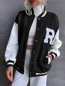 Chaqueta Letterman/Varsity hecha a medida para mujer, estilo botón, abrigo deportivo informal para uso en exteriores, la mejor calidad - Product Image 2