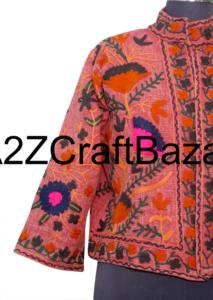 Chaqueta Bomber Vintage para Mujer, Bordado Suzani TNT, Ecológica, Transpirable, de Secado Rápido, Cuello en V, 100% Algodón Tejido - Product Image 2