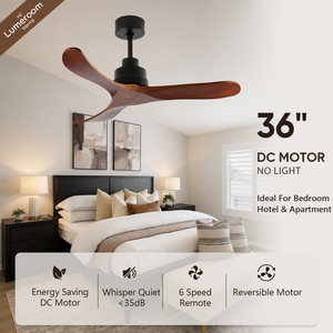 36 Inch Solid Wood Bedroom Ceiling <b>Fan</b> Without Light, Modern Wood Ceiling <b>Fan</b> <b>with</b> <b>Remote</b> Control, Reversible DC Motor - Product Image 1