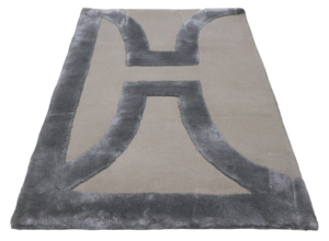 Tapis d'intérieur moderne en laine et Tencel écologique de qualité supérieure, à poils moyens, motif 'H', touffeté à la main, couleur ivoire et anthracite, pour salon - Product Image 6