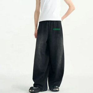 2025 Style coréen Baggy ample ajusté surdimensionné polaire droite pantalons de survêtement incurvé rayé soleil délavé Jogging hommes pantalons - Product Image 3