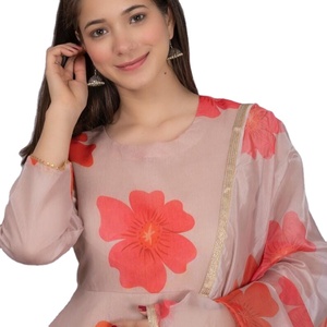 ชุดสูทสามชิ้นผ้าฝ้ายแท้พิมพ์ลายดอกไม้อินเดีย somens kurta Palazzo duppata พิมพ์ลายดอกไม้ - Product Image 1