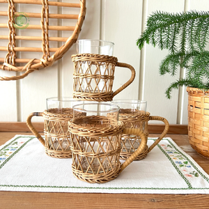Juego Vintage de 4 tazas de mimbre de ratán hechas en Vietnam material ecológico utilizado para la decoración del hogar Decoración de mesa al por mayor - Product Image 5