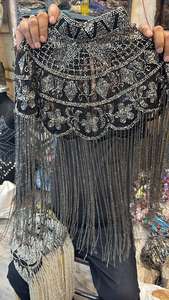 Handmade Gold Geometric Textured Design Evening Cape Long <b>Fringed</b> and <b>Beaded</b> Sequined and Embroidered Plus Size Party Wear - Product Image 5