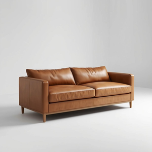 Canapé en cuir véritable haut de gamme, deux places, entièrement recouvert de cuir de vache, style contemporain, accoudoirs en forme de boîte, salon - Product Image 1