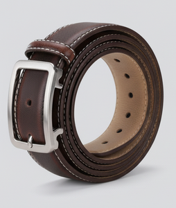Ceinture marron pour hommes en cuir véritable classique avec boucle à ardillon en argent | Vêtements décontractés | OEM disponible - Product Image 1