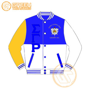 Chaqueta universitaria bordada de satén Sigma Gamma Rho personalizada, chaquetas de mujer de ropa griega transpirable de alta calidad para hermandad - Product Image 4
