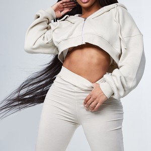 Sudadera con capucha y cremallera de felpa francesa 400 Gsm ecológica para mujer, conjunto de pantalones de chándal de gran tamaño, Jersey de punto transpirable, logotipo personalizado - Product Image 3