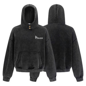 Sudadera con capucha de gran tamaño lavada con ácido para hombre, ropa de calle desgastada de algodón pesado, estilo con detalle de diamantes de imitación, sudadera con capucha para hombre - Product Image 2