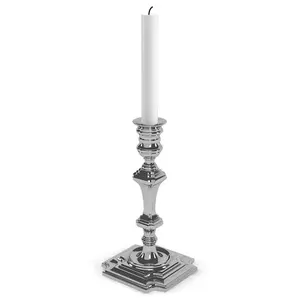 铝制T灯祭坛烛台支架光泽银色饰面烛台支架，方形底座，用于桌面中心
