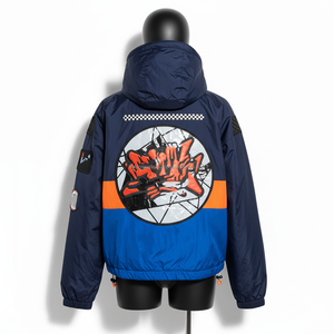 Veste coupe-vent en polyester pour femmes Color block Blue Orange Panel Custom Embroidery Patch Logo Windbreaker Jacket For Women - Product Image 2