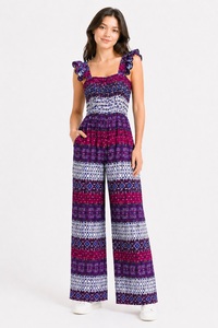 Combinaison à imprimé géométrique pour jeunes avec bretelles et pantalon large - Tenue de fête estivale pour le fitness - Product Image 1