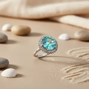 Bague Halo en Argent Tendance Romantique pour Femmes, Sertie d'une Pierre Précieuse en Forme de Lune, Bijoux en Diamant Taille Ovale, Or Rose, Mode - Product Image 1