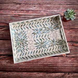 Bandeja de Servir Hecha a Mano con Incrustaciones de Nácar, Diseño Rectangular con Patrón de Hojas, Vajilla Artesanal para el Hogar, Pedidos al por Mayor, Ecológica - Product Image 5