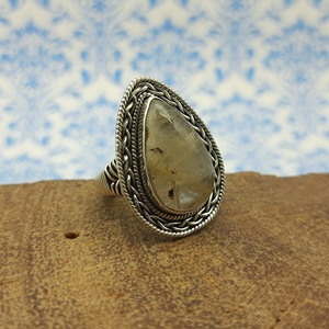 แหวนหุ้มลวดทรงลูกแพร์ทำจากเงินแท้ของ925แหวนโบโฮทำจากเงินแท้จากธรรมชาติ - Product Image 1