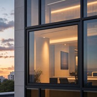 Fenêtre fixe en aluminium à rupture de pont thermique, grand panneau de verre trempé isolé pour façade