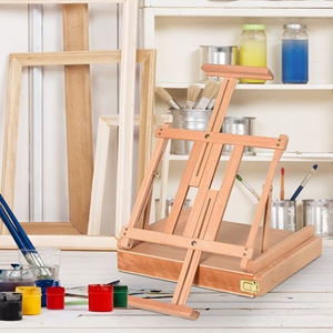 Chevalet en bois de hêtre HOMCOM avec tiroir inférieur, hauteur et angle réglables, 42x36x12.5 cm - Product Image 2