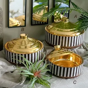 Set of 3 Gold Casserole Hotpot Food Warmer handmade Wholesale and Supplier From India