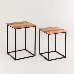 Table d'appoint moderne faite à la main en fer avec dessus en bois blanc forme carrée multi-taille pour meubles de décoration de salon à la maison - Product Image 2