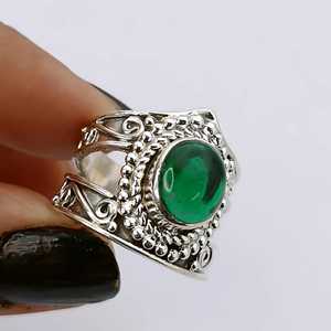 Green <b>Onyx</b> <b>Ring</b>, Sterling Silver Handmade Statement Jewelry - Product Image 1