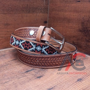 Hot Sale Personalized Customized Heavy Duty Western Hand <b>Tooled</b> Full Grain Beaded <b>Belt</b> Removable Buckle Men Women Girl Boy <b>Belt</b> - Product Image 1