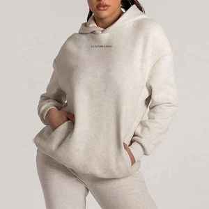 Vente en gros de sweats à capuche streetwear d'hiver personnalisés grande taille femmes vierges brodés en vrac sans cordon 100% coton surdimensionné - Product Image 5
