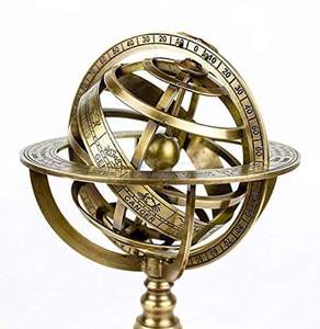 Esfera de latón armilar del zodiaco Vintage antiguo Pantalla de madera Barco pirata Decoración Globo antiguo (mediano) - Product Image 2
