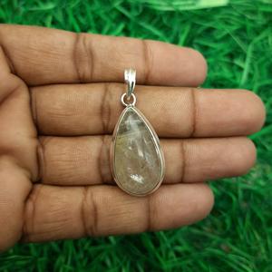 ทำด้วยมือ925เงินสเตอร์ลิงสร้อยคอเครื่องประดับที่ดีจี้ควอทซ์ธรรมชาติรูปไข่จี้เพชรรูปวงรีที่มีเสน่ห์ - Product Image 1