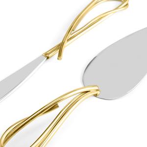 Juego de cuchillo y servidor para pasteles con mango dorado Diseño elegante de lirio de acero inoxidable Perfecto para bodas Ocasiones especiales Fiestas - Product Image 3
