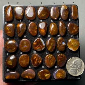 พลอยอาเกตไฟสีน้ำตาลธรรมชาติแท้จากเม็กซิโก รูปทรงคาโบชอง คุณภาพพรีเมียม สีรุ้งเปล่งประกาย สำหรับแหวน จี้ ต่างหู สินค้าหรูหรา - Product Image 3