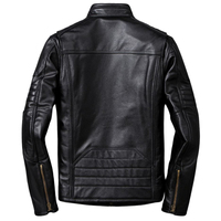 Veste en cuir avec ceinture à la taille, poignets ajustables, plusieurs poches, col montant, tissu en toile, cuir de vache