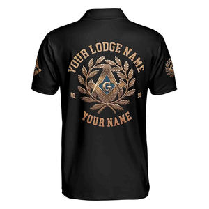 Polo de manga corta hecho a medida de alta calidad para hombre con nombre personalizado Master Mason Freemason Bronze Emblem - Product Image 3