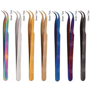 แหนบต่อขนตาสแตนเลสหลายสีพร้อมปลายหงส์อุปกรณ์ต่อผมเคลือบพลาสม่า - Product Image 1