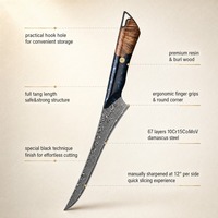 Couteau japonais VG10 pour désosser et fileter, couteau de qualité supérieure, lame en damas avec revêtement noir, manche en bois stabilisé, couteau de cuisine