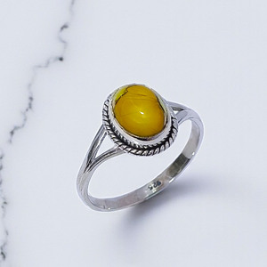 แหวนเงินแท้ดีไซน์คลาสสิกประดับพลอยสีเหลืองดาเลียและสีฟ้าเทอร์ควอยซ์ ราคาขายส่ง - Product Image 2