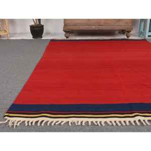 Alfombra vintage, alfombra turca de 4.4x6.6 pies, alfombra de lana con motivos de plantas y árboles en rojo y azul - Product Image 5