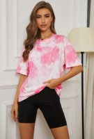 Kaos Wanita Berkualitas Tinggi Grosir Lengan Pendek Fashionable Bernapas Desain Warna Kustom Rajutan Spandex/Katun