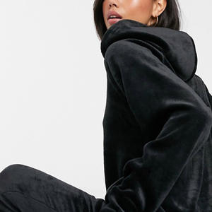 Women Custom <b>Hooded</b> Printed Velour Tracksuits Solid Casual 2 Piece Long Set Breathable Lightweight Comfortable - Product Image 3