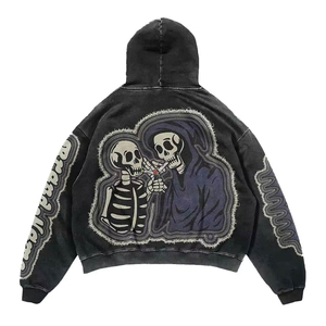 Fabricantes de ropa de alta calidad Sudadera con capucha desgastada lavada con ácido personalizada Sudaderas con capucha recortadas de ajuste cuadrado de gran tamaño para hombres - Product Image 1