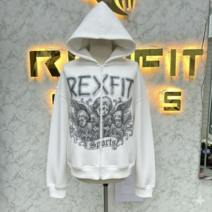 Sudadera con Capucha Deportiva con Cierre, Estilo Desgastado, con Pedrería, Chaqueta con Cierre, Lavado Ácido, Sudadera de Forro Polar para Hombre, Ropa Urbana - Product Image 1