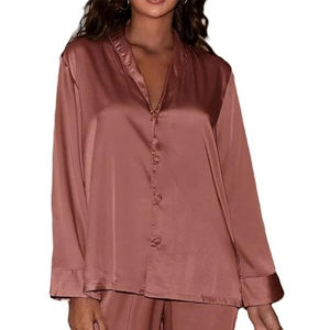 Wholesale Custom 100% Silk <b>Thermal</b> Loungewear Long Sleeve Turn Collar Sleepwear 2pcs Breathable Pyjamas <b>Women</b> Set Custom Colors - Product Image 6