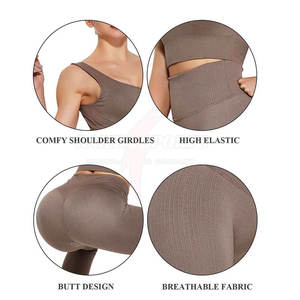 Women's High-Waisted Breathable Active <b>Apparel</b> Seamless Yoga Set Fitness Leggings with Solid Pattern Workout Athletic Wear - Product Image 6