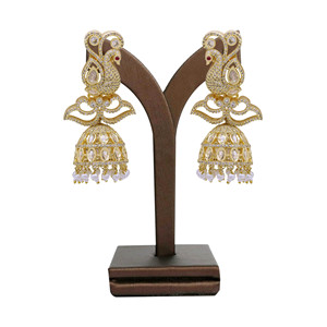 Boucles d'oreilles élégantes en or AD Jumki, boucles d'oreilles traditionnelles AD Jumki, exportation de bijoux artificiels de luxe Exportation de bijoux d'imitation antique - Product Image 1