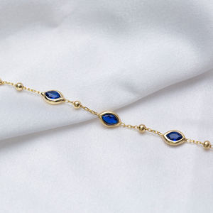 Sapphire CZ Almond Shape <b>Charm</b> <b>Bracelet</b> Turkish 925 Sterling <b>Silver</b> Fine Jewelry - Product Image 4