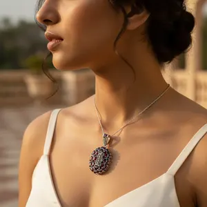 Joyería de Plata de Ley 925 con Piedras Preciosas para Mujer, Colgante de Granate con Diseño de Gota de Agua, Oro Rosa, Rubí, Estilo Religioso - Product Image 1