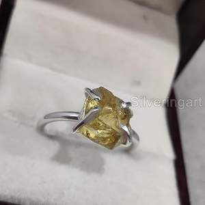 Bague pour femme en argent sterling 925, pierre précieuse citrine naturelle, pierre de naissance de novembre, sertie à griffes, bijoux faits à la main pour Noël - Product Image 5