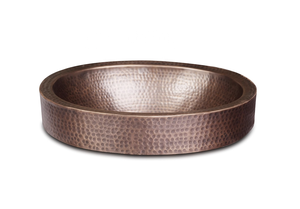 Évier de cuisine DIVRIS en cuivre martelé fait main, rond, à cuve unique, surface polie, installation sur comptoir, lavabo moderne - Product Image 2